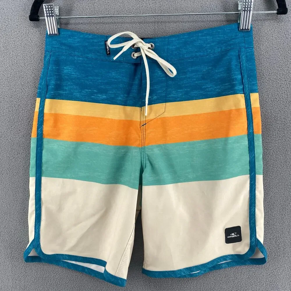 Oneill Boys Lennox Scallop Boardshorts 26 Blue Hyperdry Stretch Swim‎ Beach
